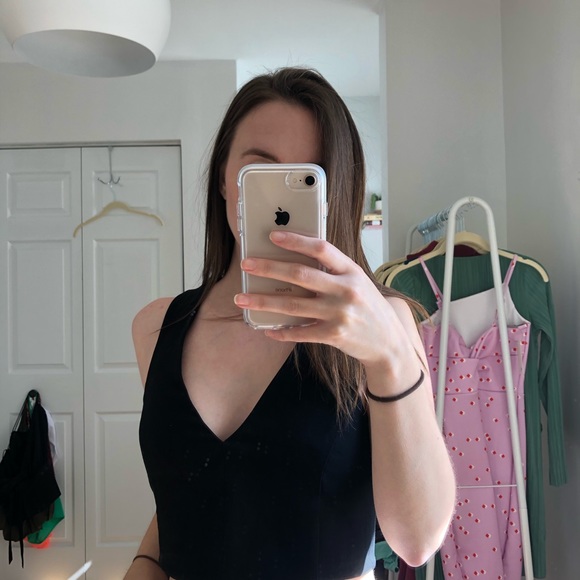 Black Wilfred neck crop top with silver zipper - Picture 3 of 4